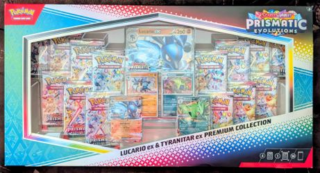 Prismatic Evolutions Lucario Tyranitar ex Premium Collection
