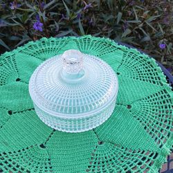 AVON GLASS BOWL WITH LID,  SMALL SQUARES DESIGN