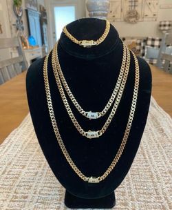 6mm Miami Cuban Link 14k 2 Piece Set Gold Plated