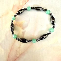 Hematite Magnetic Stretchy Green Beaded Bracelet 
