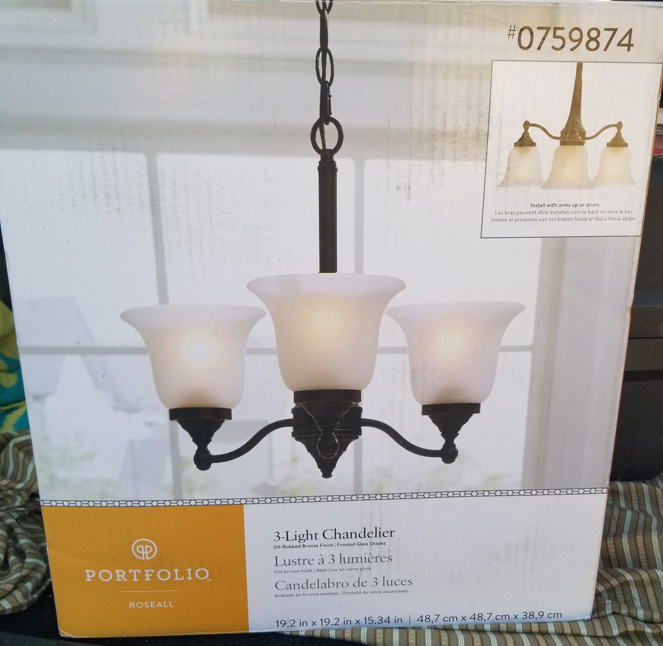 3-Light Chandelier, Oil-Rubbed/Frosted Glass Shades