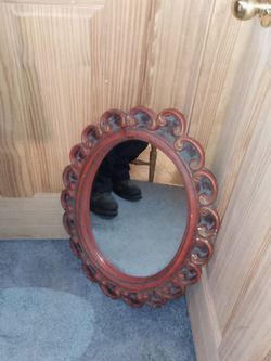 Ornate Red Oval Mirror vintage