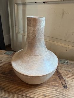Solid White Washed Wood Vase