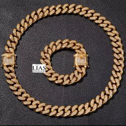 New 18k Yellow Gold Cuban Link Chain And Bracelet 