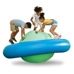 Hearthsong 8-Foot Inflatable Dome Rocker with 6 Handles - Children's Fun Play Equipment Blow Up Giant Bouncer Backyard Toy for Outdoor Game Activities