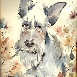 Framed Watercolor Art Print Scottish Terrier "Scottie"  Double Matted in 11” x 14” Frame 
