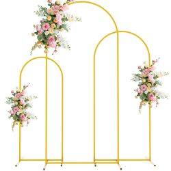 Wokceer Wedding Arch Backdrop Stand 6FT, 5FT, 4FT Set Of 3 Gold Metal Arch Stand For Wedding Ceremony Baby Shower Birthday Party Decor