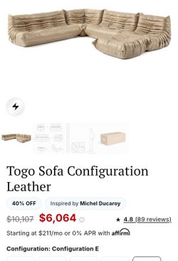SOHNNE  Michel Ducaroy  inspired TOGO  Modular Leather Sectional Configuration  BNWOT