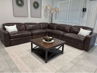 Beautiful Dark Brown Genuine Leather Power Reclining Sectional Couch