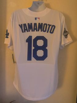 New Men's Dodgers Yamamoto White World Series Championship Patch Jerseys Stitched