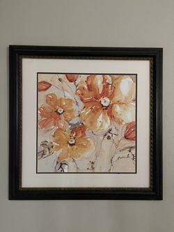 Orange Flower Printed Art With Frame