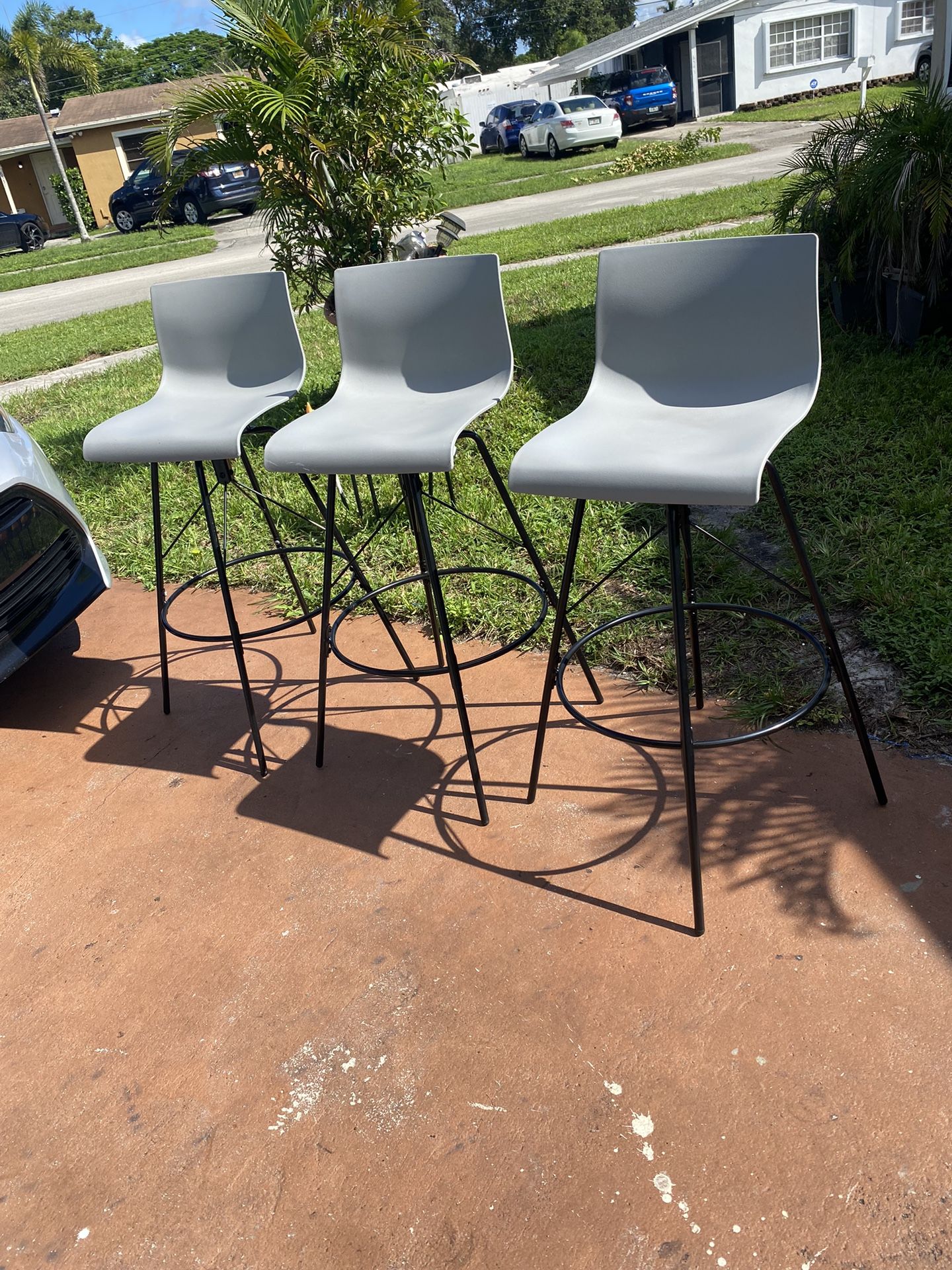 Andeworld 30" Swivel Bar Stools with Back Metal Barstools Set of 3 Counter Height Stools Gray Plastic Seat