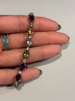 Gorgeous Vintage Multi-Gemstone Sterling Silver Bracelet
