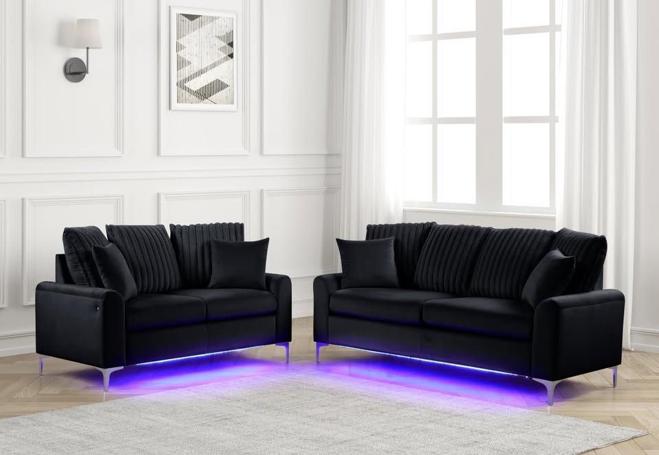June Promotion Contemporary Design Sofa set w/LED Light & Chrome Legs