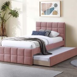 Twin Twin Size Pink Tufted Bed W Ortho Mattress 