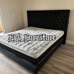 New King Bed Frame With Mattress 