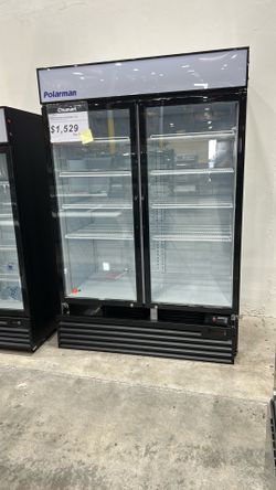 Polarman PLM-SGD52R 52 2/5" Black Refrigerated Double Swing Glass Door Merchandiser with LED Lighting, 43 cu.ft（SS-P1400WA-A）