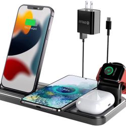 Wireless Charger, Coobetter 4 in 1 Wireless Charging Station, Foldable Wireless Charging Stand for Airpods Pro, Apple Watch, Compatible with iPhone 13