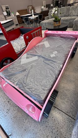 Pink Race Car Kids Twin Bed Frame