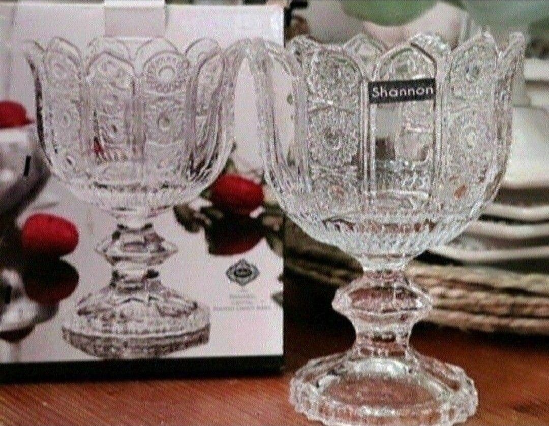 Shannon Crystal Footed Candy Bowl Dish / Votive Pillar Candle Holder - New In Box