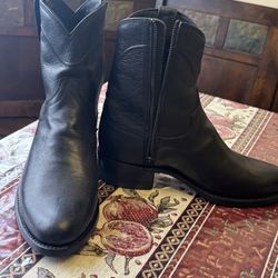 Men's Black Leather Boots with Zipper, Never Worn, Size 9.5