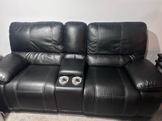 Leather living room reclining theater set