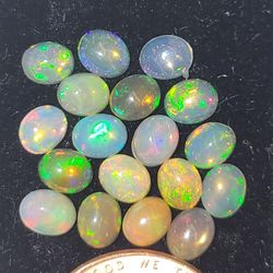 Set Of 2x Oval Cut Natural Ethiopian Fire Opal Genuine Gemstones Cabachons Flatback 
