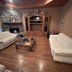 Cream White Soft Leather Sofa & Loveseat Set