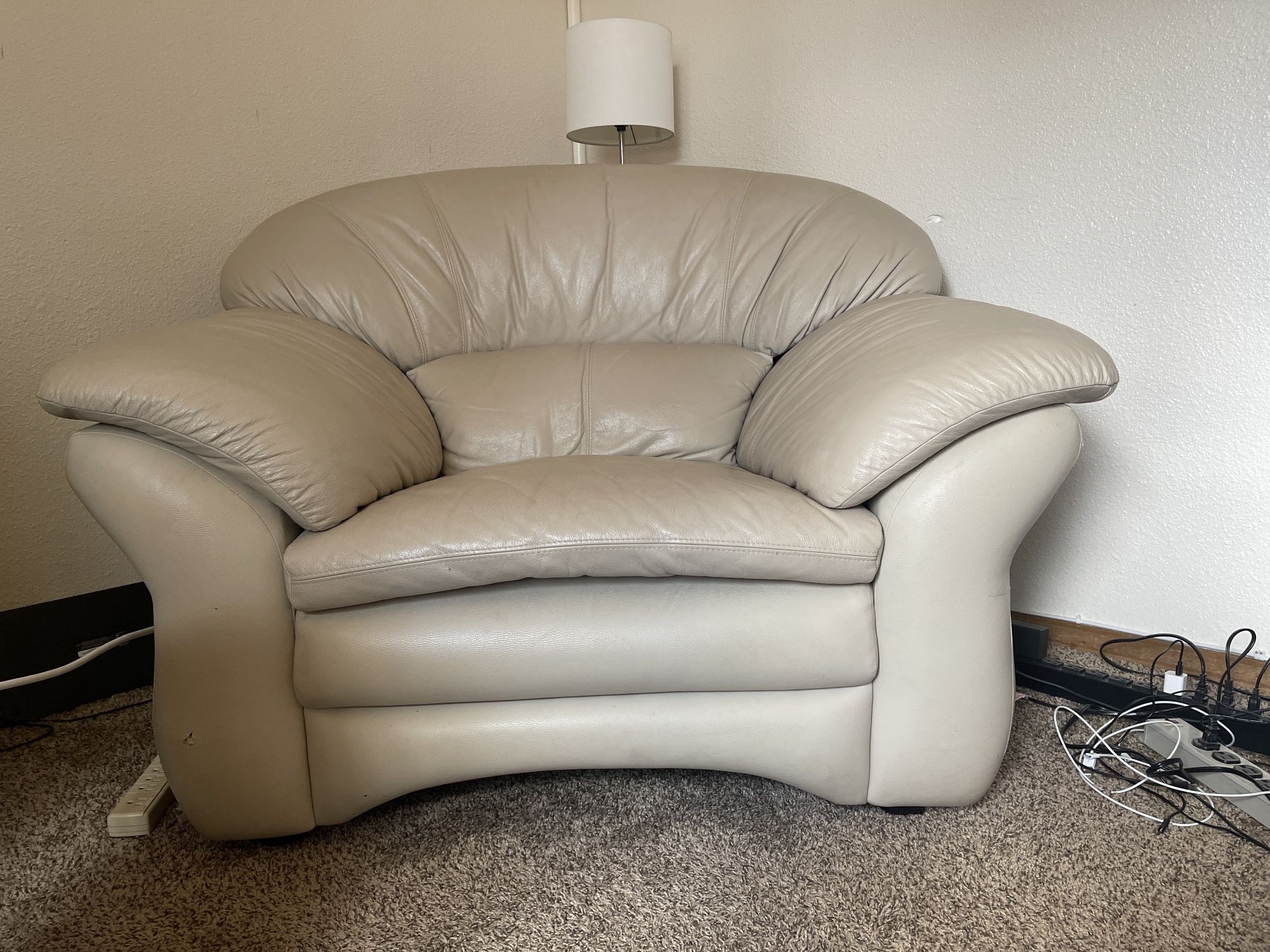 Leather Loveseat, Beige
