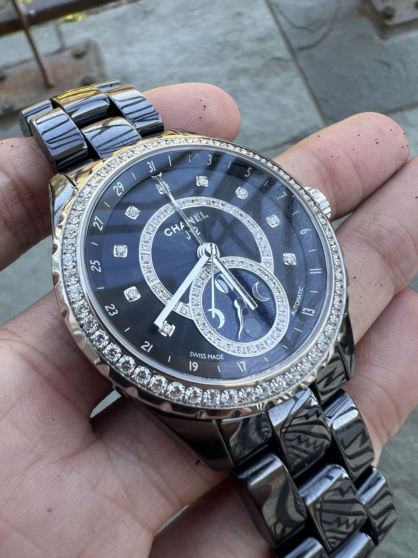 Chanel Moonphase J12 Black Diamond Dial And Bezel Box And Papers