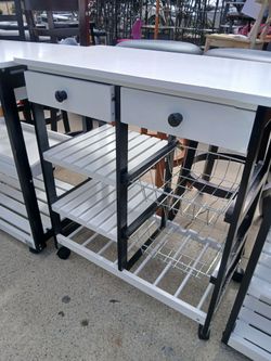 Kitchen Island Dining Cart with Lockable Wheels and Drawers, Mobile Storage Basket Open Shelf Countertop, Serving Utility Trolley for Dining Room, Cof