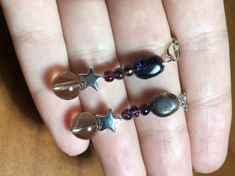 Amethyst, Garnet & Smokey Quartz crystal earrings
