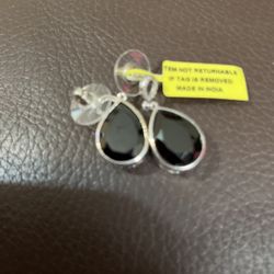 Black Onyx Silver Pierced Earrings 