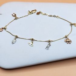 14kt Tricolor Gold Good Luck Bracelet 7 To 8"