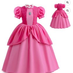 Princess Peach Dress Up Costume With All Accessories Fits Girls Size 7-8