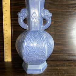 Vintage Chinese Porcelain Blue Glazed Hexagonal Vase 