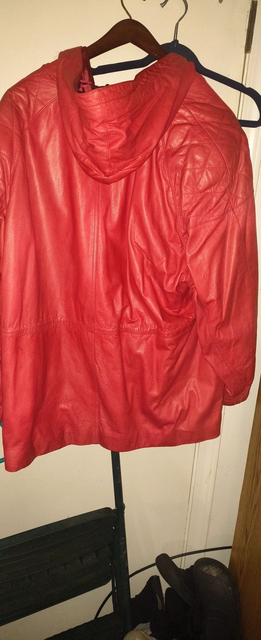 3 X  Red Leather Jacket With Hoodie 