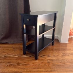Side Table Living Room, Narrow End Table with Drawer and Shelf, 3-Tier Sofa End Table for Small Space, Black
