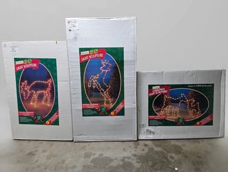 Lot of 3 - Mr Christmas Rope Light Reindeer. 3D Light Sculpture Vintage New NOS