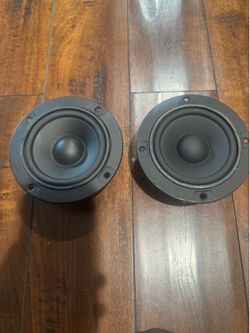 For Sale: Pair of Medium-Range Tweeters – 4” Diameter – 4.5” Mounting Hole Spacing Pair of black 4-inch diameter speaker drivers. Listed as medium-ran