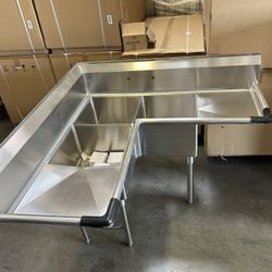 Stainless Steel New Commercial 3 Compartment Sink 