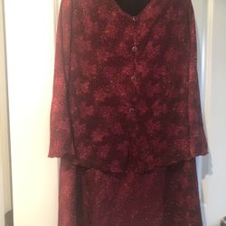 Elegant, shiny, stretch women's suit (skirt and jacket) size XL