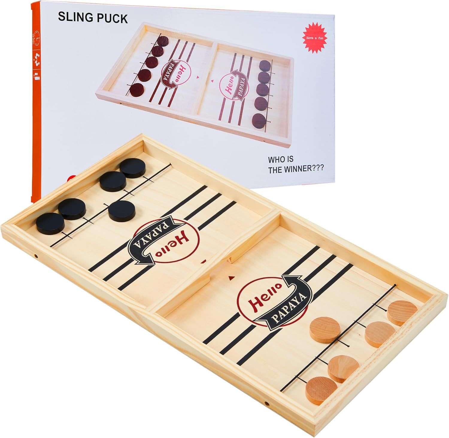 Fast Sling Puck Game,Wooden Hockey Game,Desktop Battle Sling Hockey Table Game,Adults or Kids Slings