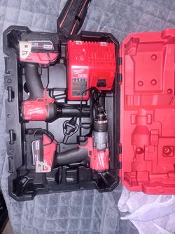Milwaukee M18 FUEL 2-Tool Combo Kit, 1/2in. Hammer Drill/Driver, 1/4in. Hex Impact Driver, 2 Batteries, Charger, Model# 3697-22