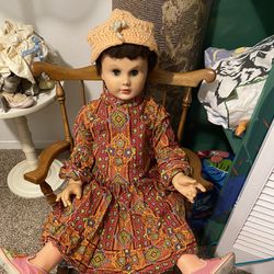 3 Foot Tall 1950’s Large Baby Doll With Vintage Rocker