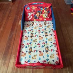Paw Patrol Toddler Bed W/ Sheet Set & Vinyl Wrapped Toddler Mattress