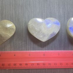 3 Rainbow Moonstone Hearts. With Flash.