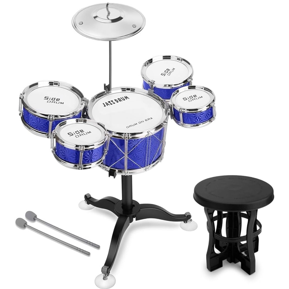 Toddler Drum Set Kids Jazz Drum Kit 8 Piece - Educational Percussion Musical Instruments Drum Toy Playset Christmas Birthday Gift for Boys Girls, Blue