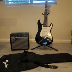 Fender Electric Guitar With Amp And Carrying Case 