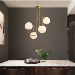 Gracie Oaks 4-light Modern Sputnik Sphere Milk Glass Chandelier-brand new